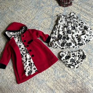 Girls 3 piece 18m dress and coat set black white red bubble hem with bloomers